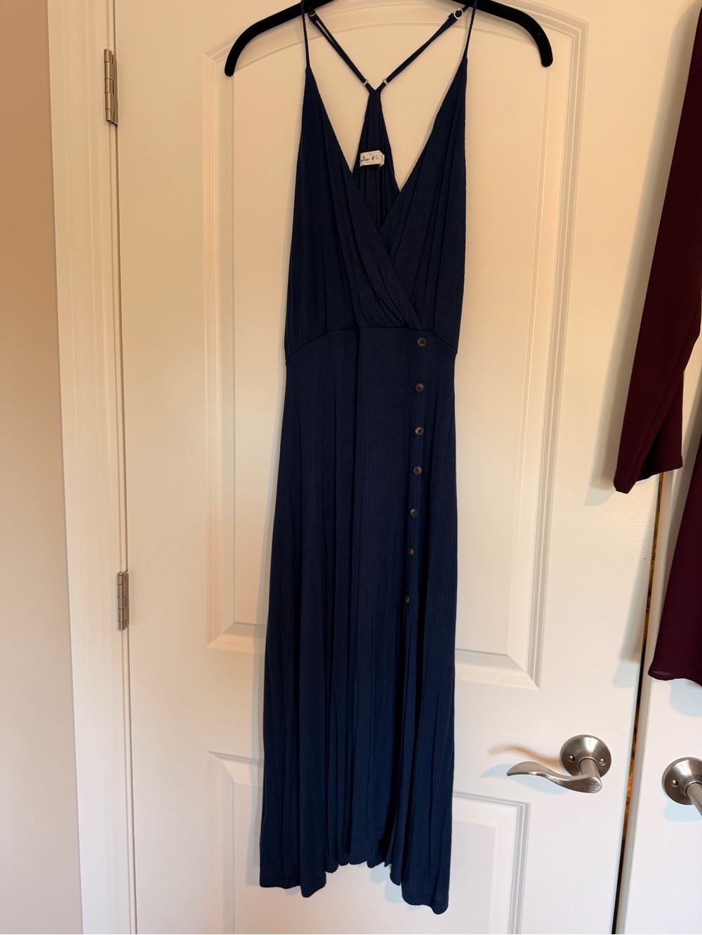 Lulu's Navy Sleeveless V-Neck Dress with Side Buttons
